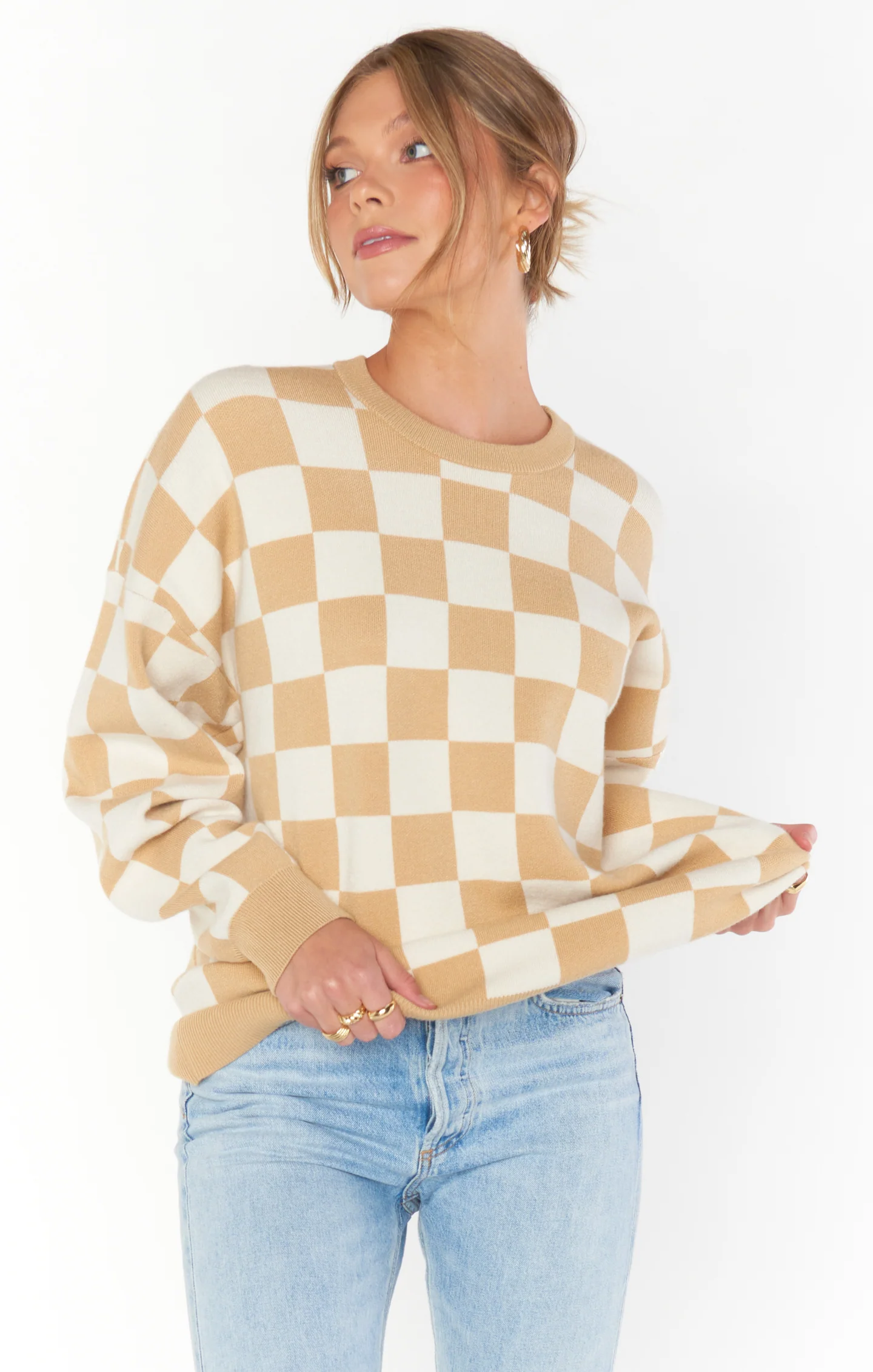 Scout Sweater ~ Tan Checker Knit - Image 2