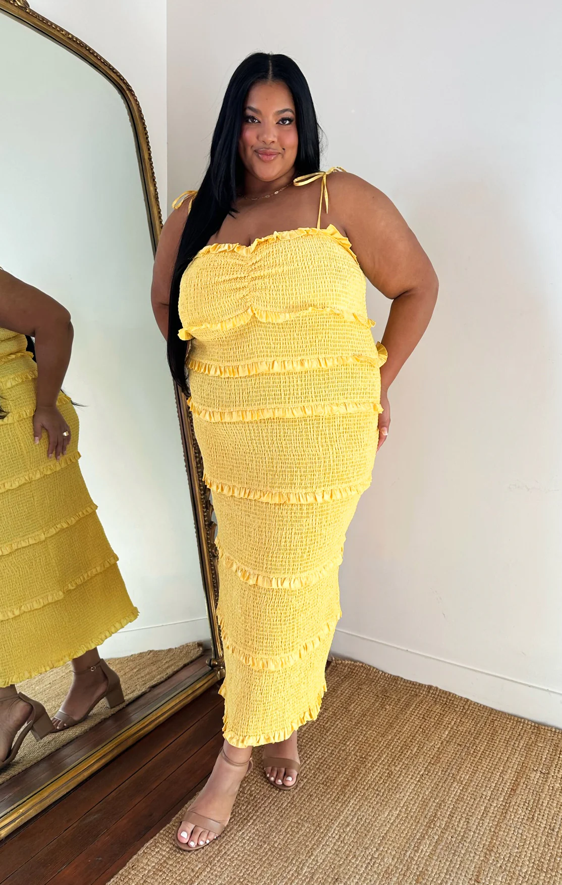 Stella Smocked Dress ~ Yellow Luxe Satin - Image 4