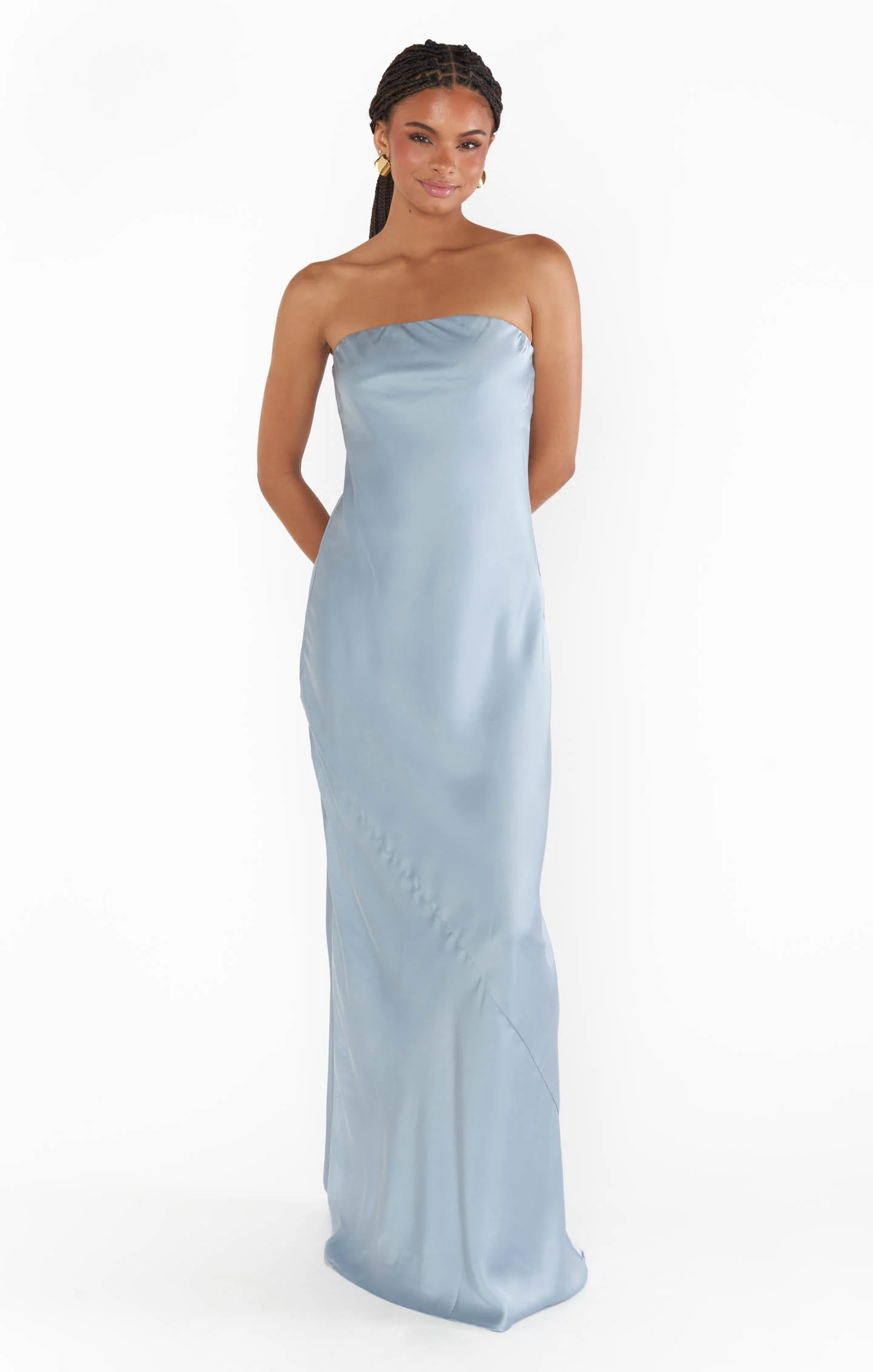 Taylor Tube Maxi Dress ~ Steel Blue Luxe Satin - Image 3
