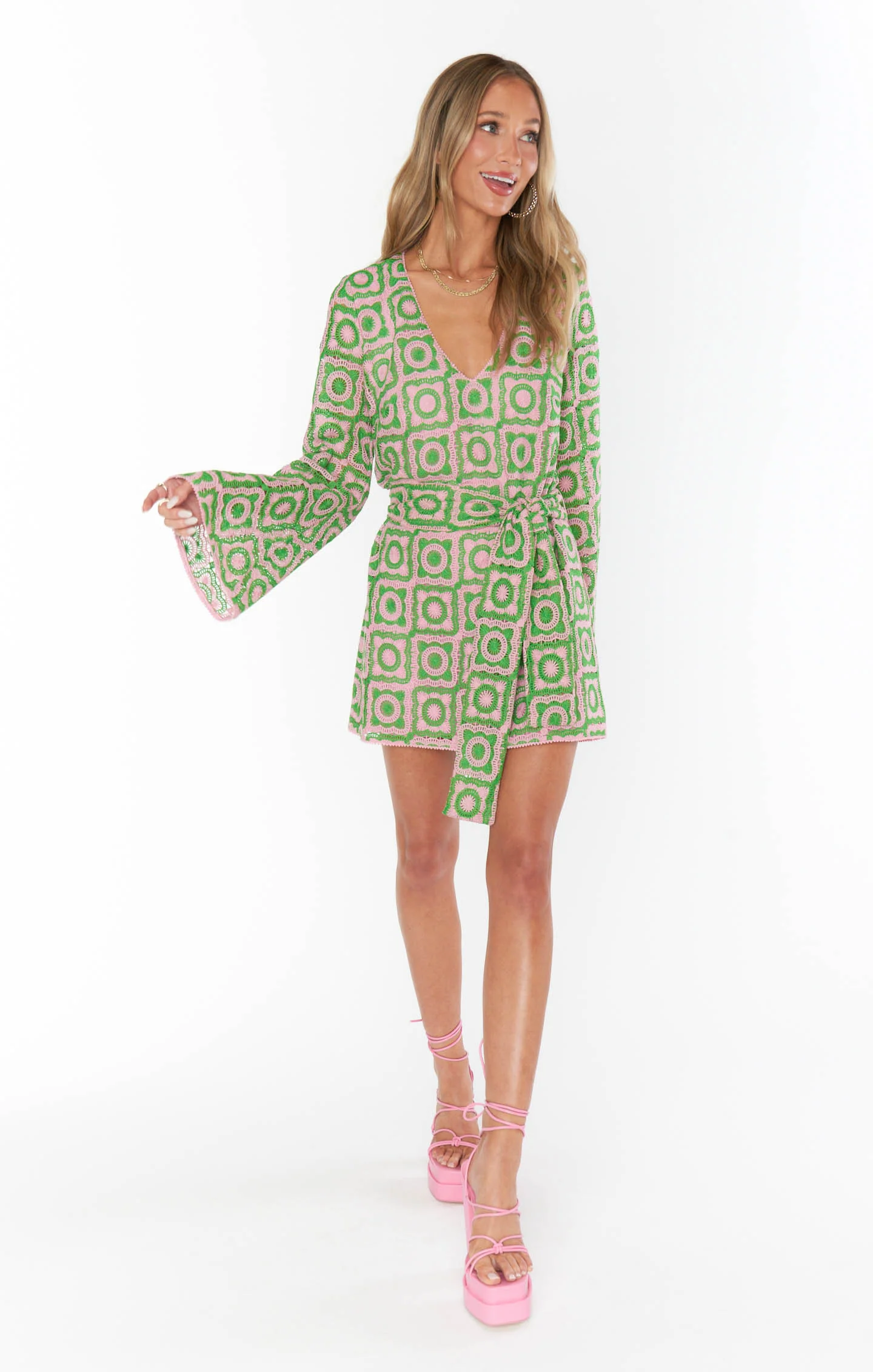 Treasure Mini Dress ~ Flower Power Pink Crochet - Image 4