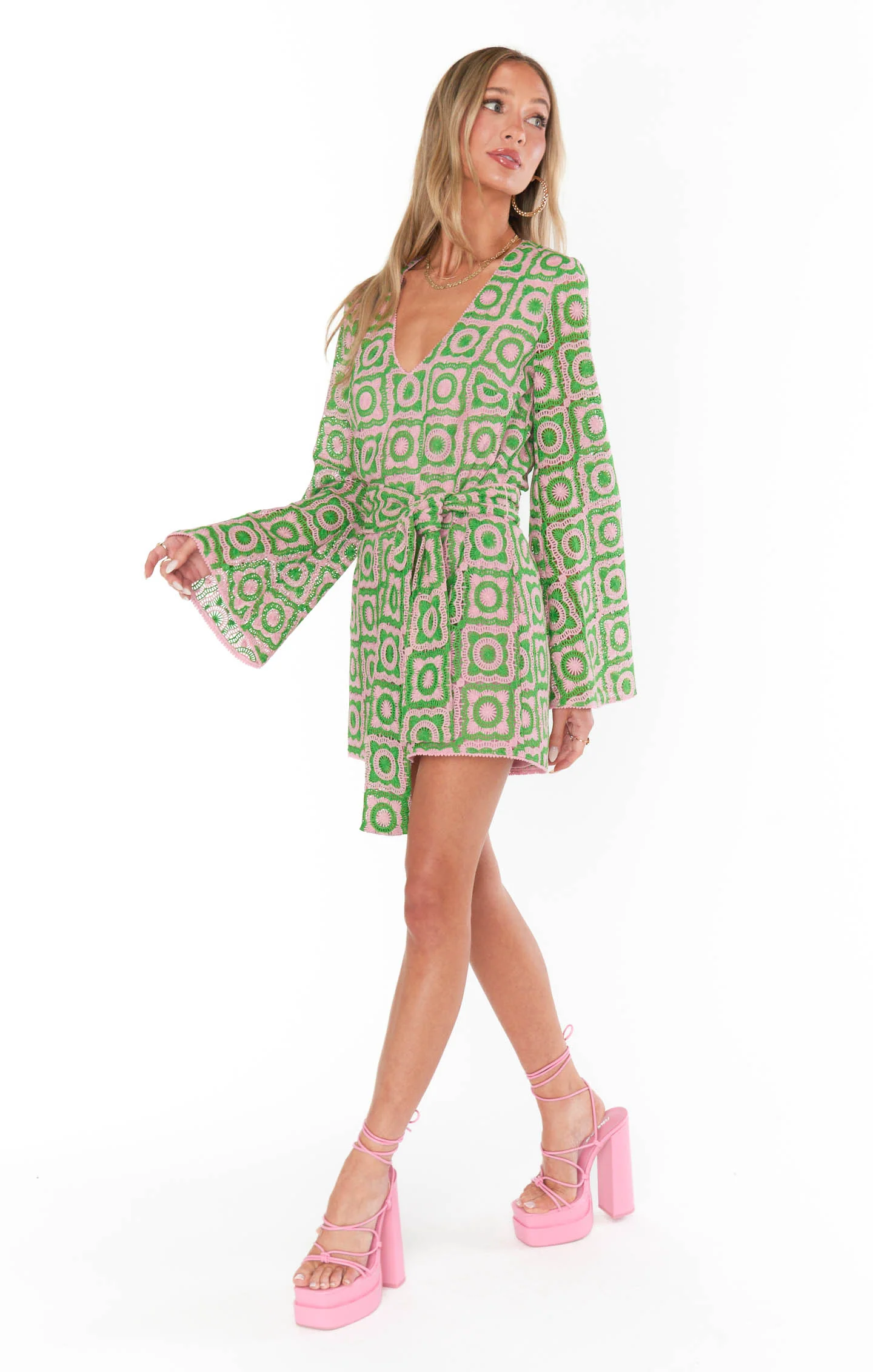 Treasure Mini Dress ~ Flower Power Pink Crochet - Image 5
