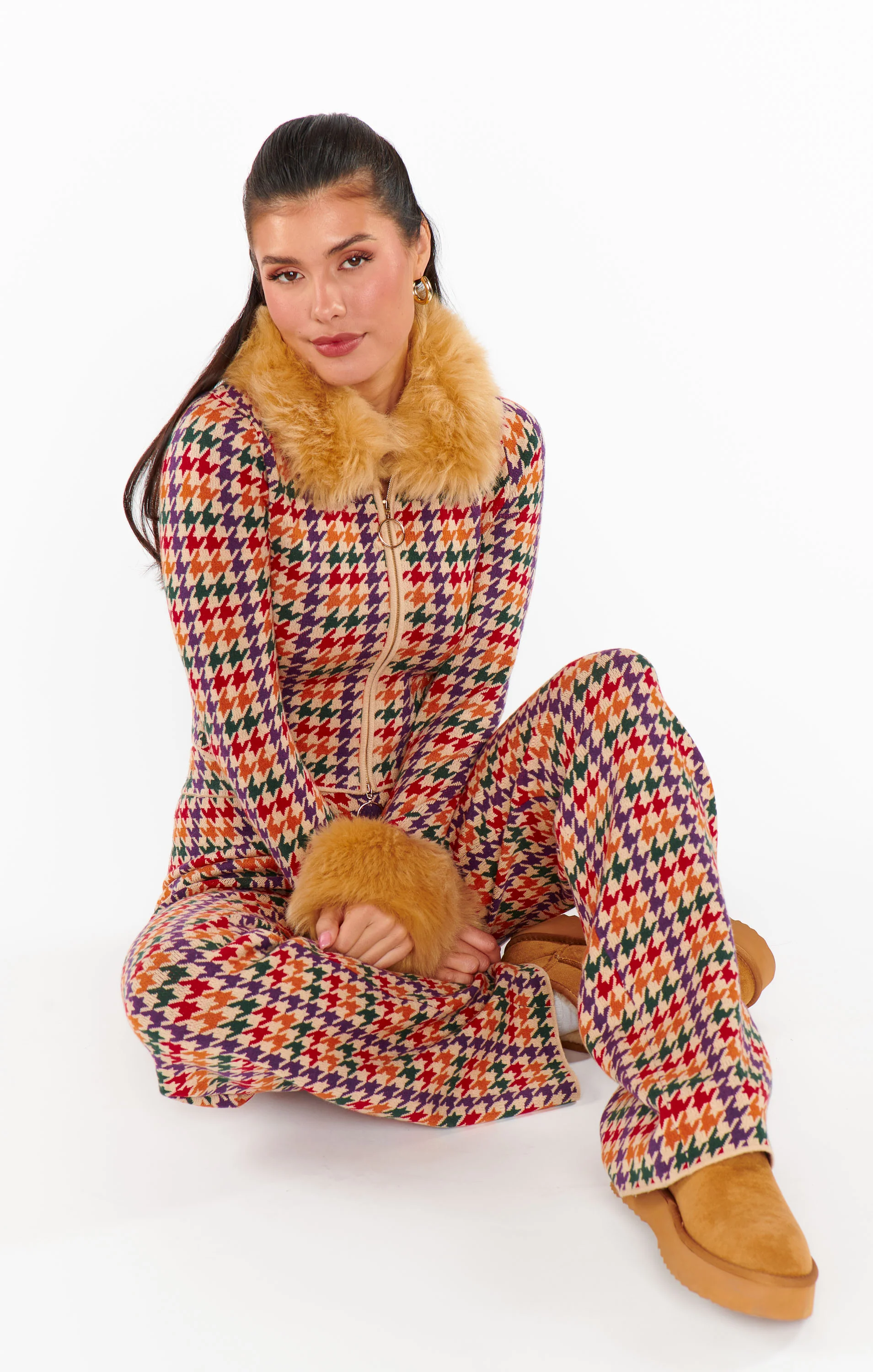 Zermatt Zip Up ~ Valley Houndstooth Faux Fur - Image 9